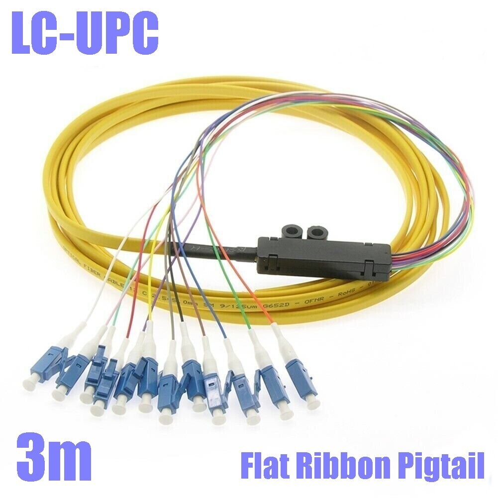 3M 12 Fiber LC-UPC Flat Ribbon Optic Single Mode 9/125 Cable Pigtail 10Ft