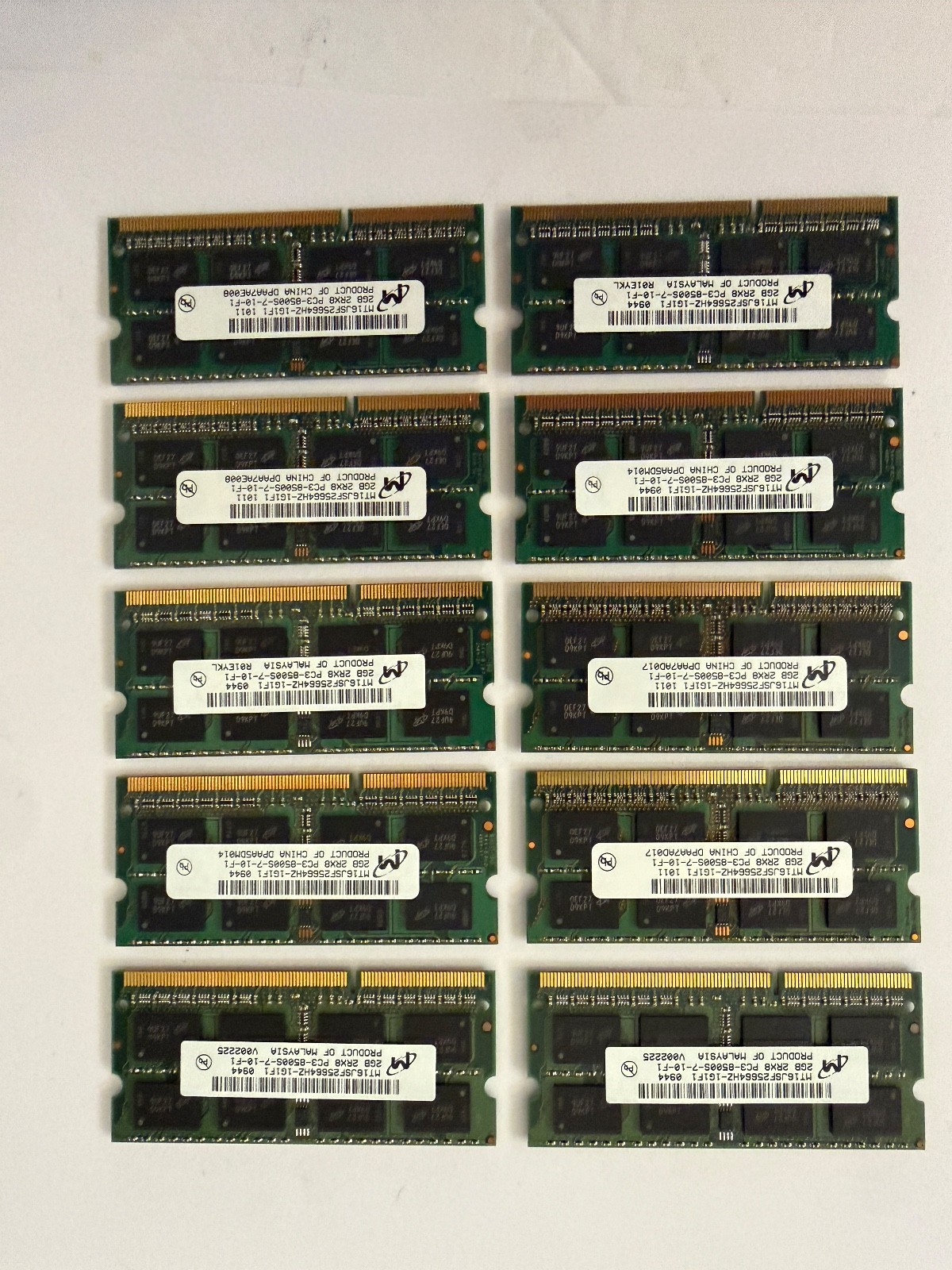Lot of 10 Micron 2GB DDR3-1066 PC3-8500S SO-DIMM Laptop RAM 20GB Total