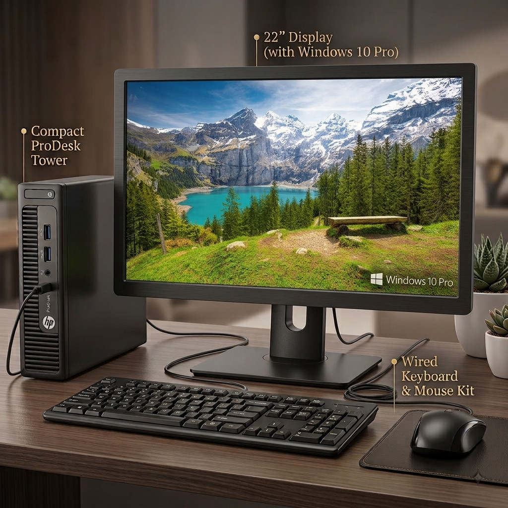 HP OR DELL Desktop PC 8GB 250GB HDD 22" LCD Monitor WiFi Windows 10 Warranty