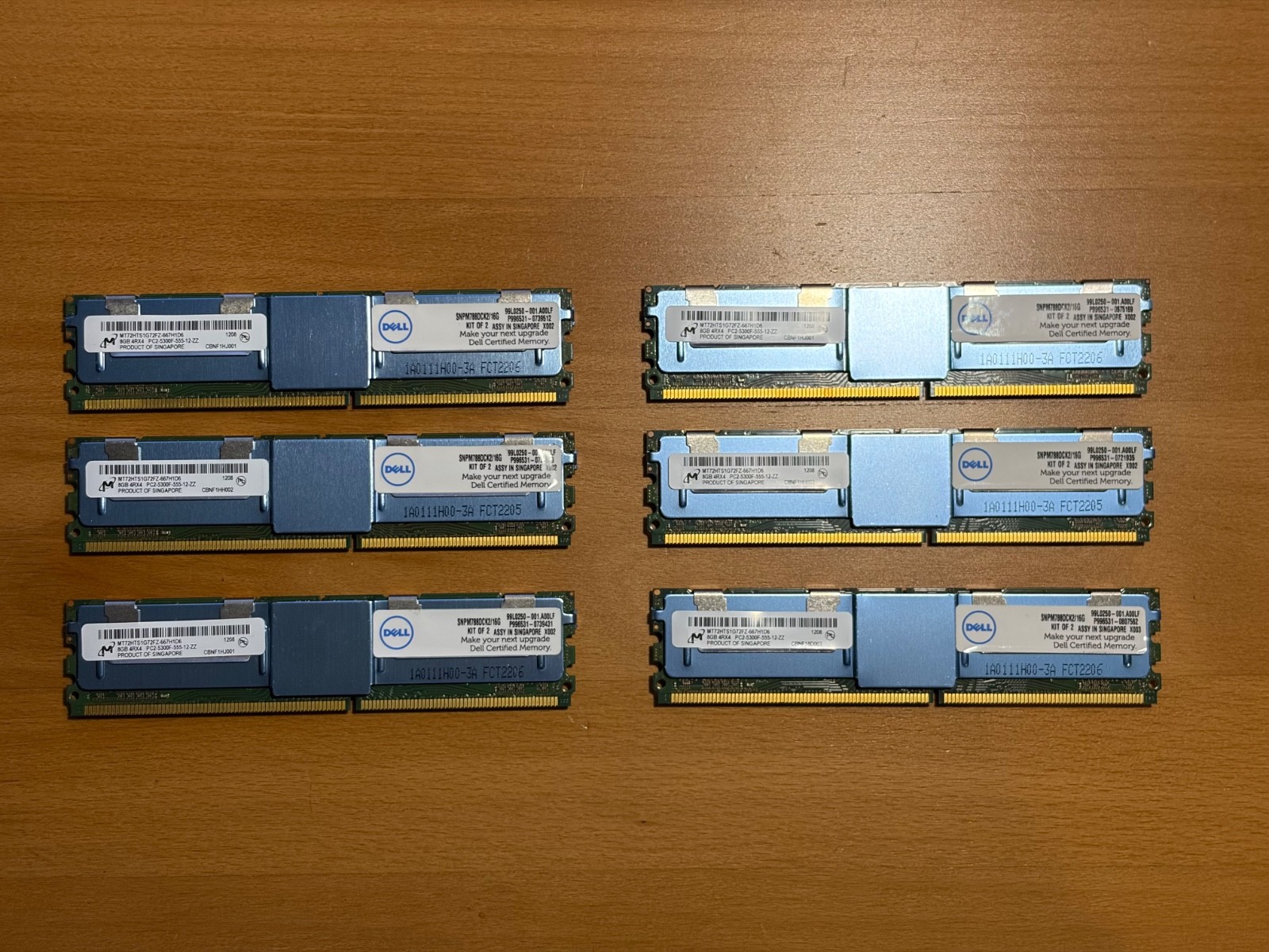 Lot of 6 - Micron MT72HTS1G72FZ-667H1D6 8GB PC2-5300F 667Mhz ECC RAM SNPM788DC