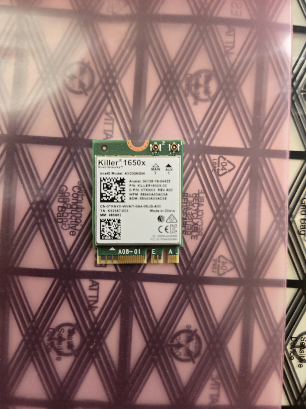 Killer 1650X AX200MGW Wi-Fi card