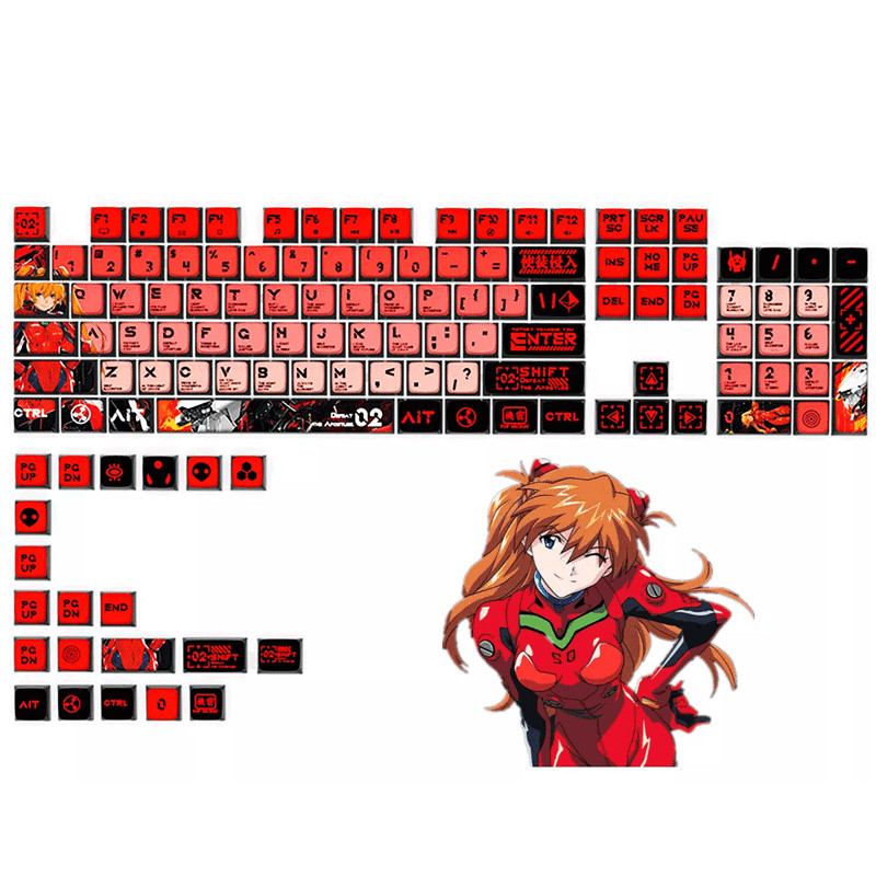 EVA02 Evangelion Asuka PBT Keycaps Set Dyesub for Cherry MX Mechanical Keyboards