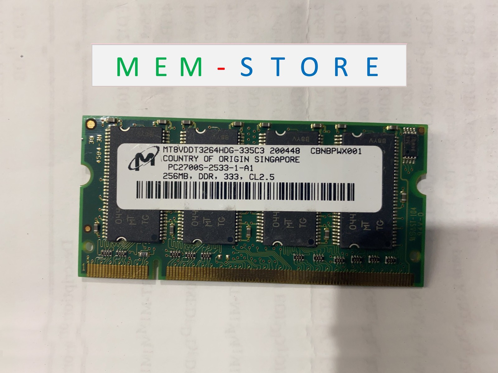 MT8VDDT3264HDG-335C3 Micron 256MB DDR-333MHz PC2700 non-ECC SODIMM RAM Memory
