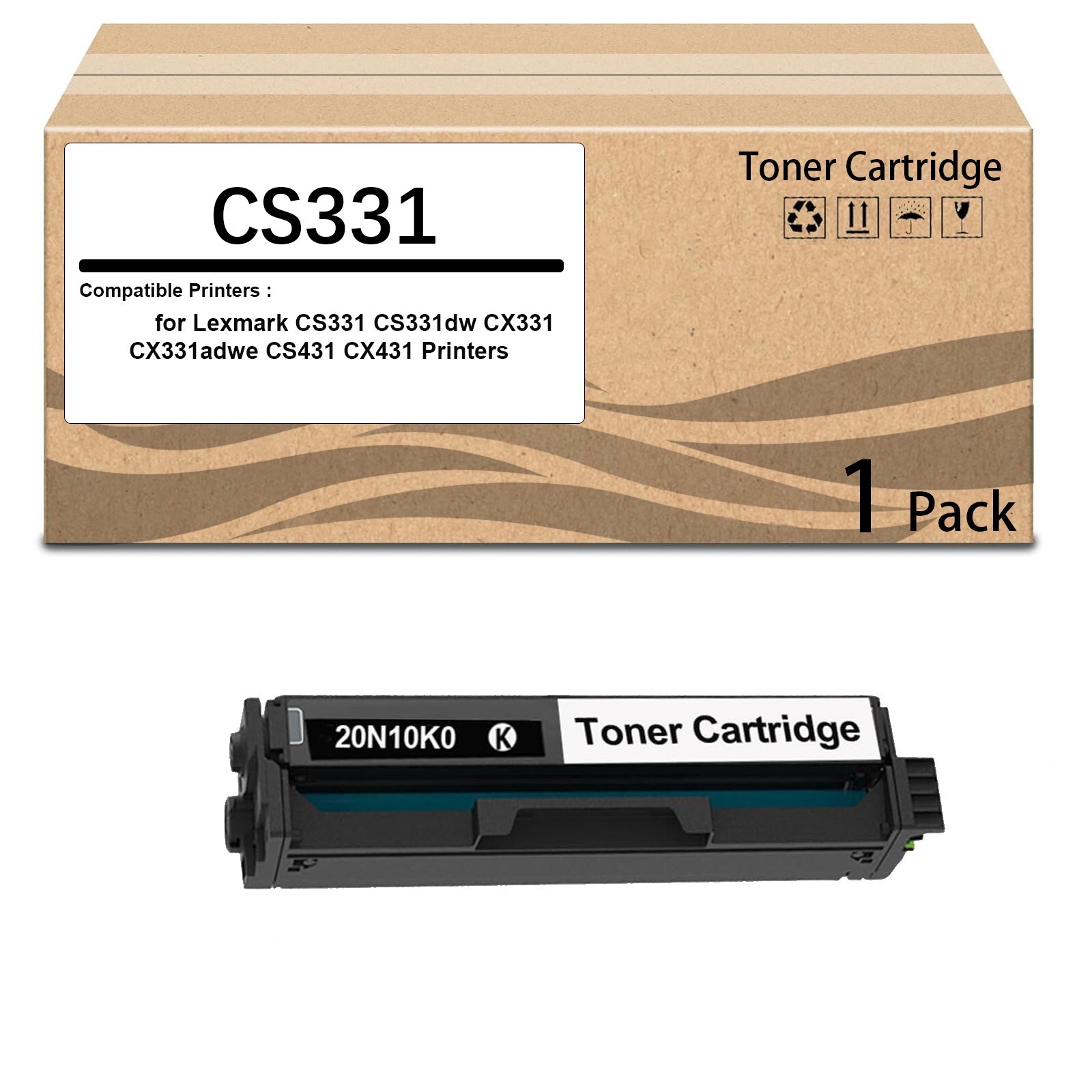 1Pack 20N10K0 Black Standard Yield Toner Cartridge Use for Lexmark CS331 CS331dw