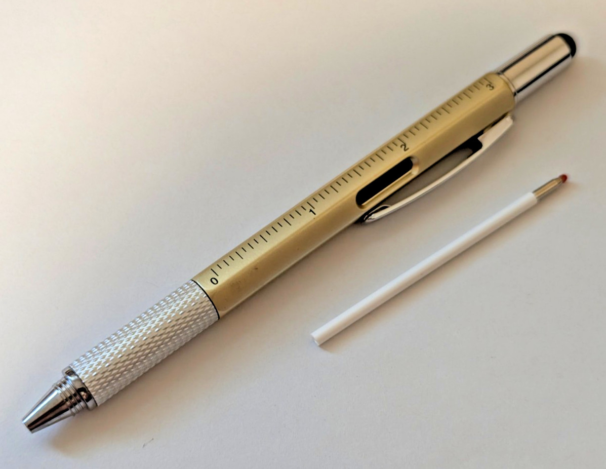 Stylus+Pen Multi-Tool Metric/Imperial Ruler, Level, Tech Screwdriver +Ink Refill