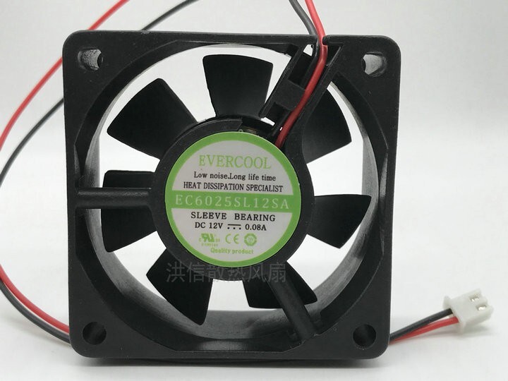 EVERCOOL EC6025SL12SA DC12V 0.08A 60*25MM 2-wire cooling fan