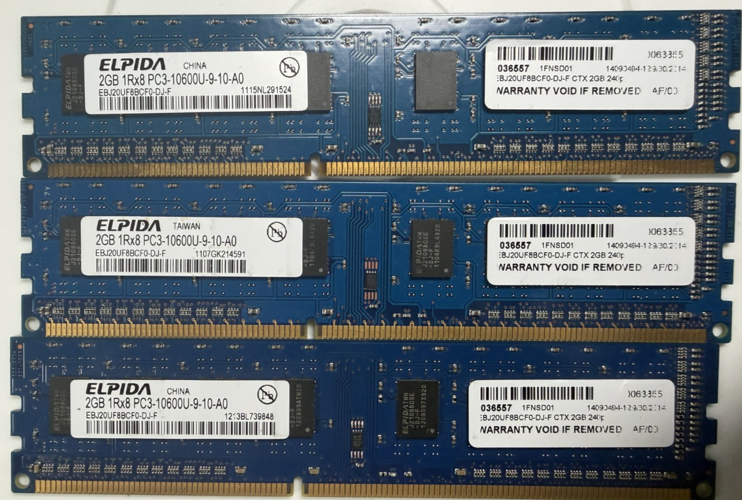 Elpida 6GB 3x2GB DDR3-1333 PC3-10600U RAM Memory 240-Pin DIMM EBJ20UF8BCF0
