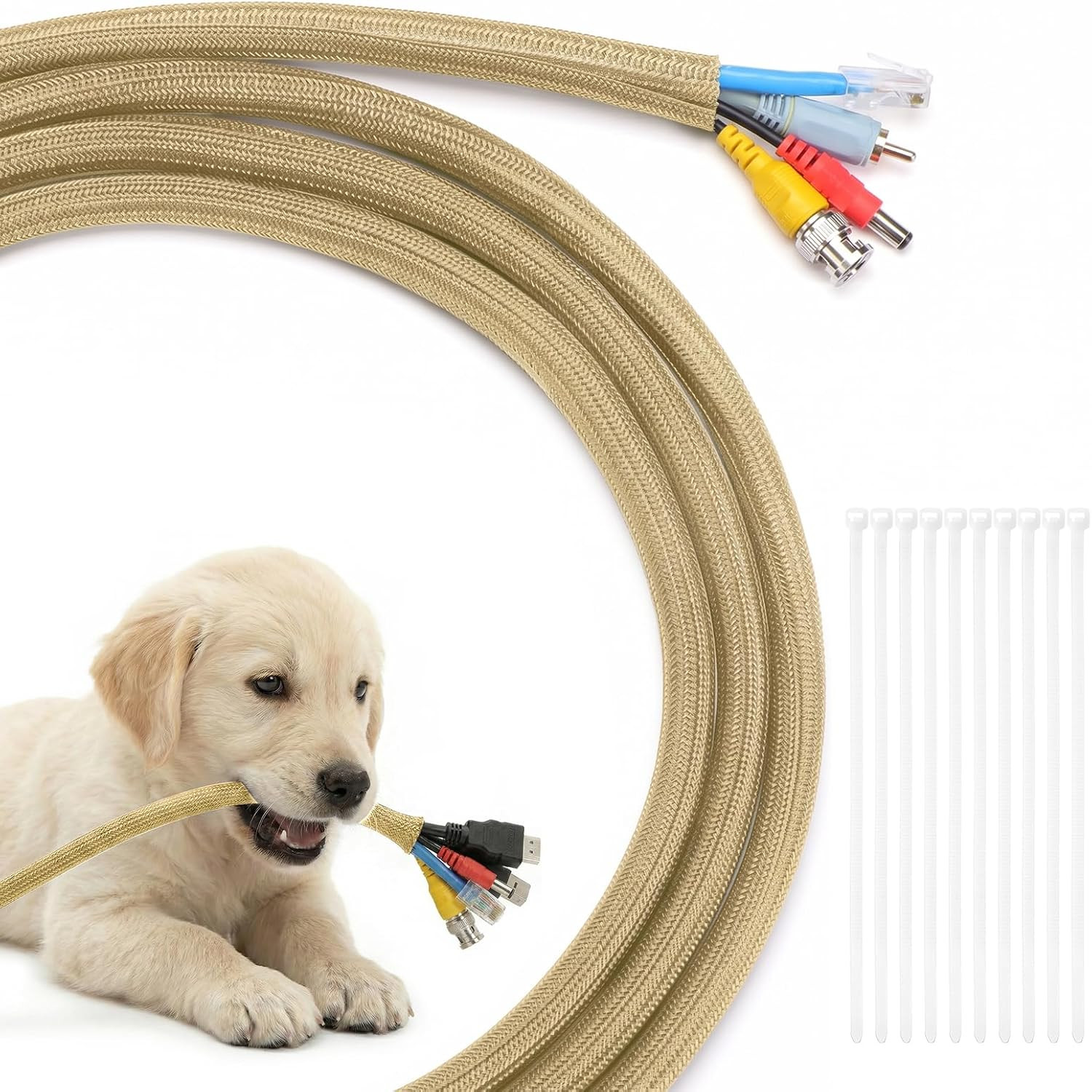 Yecaye 10Ft - 1/2 Inch Cord Protectors from Pets No Chew, Gold
