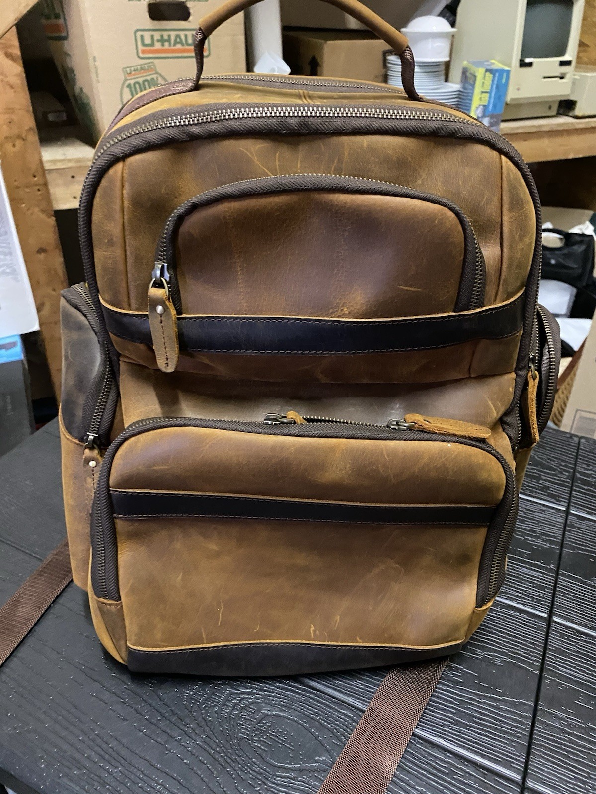 TIDING Leather Backpack 15.6" Laptop Bag Light Brown Large Capacity Travel