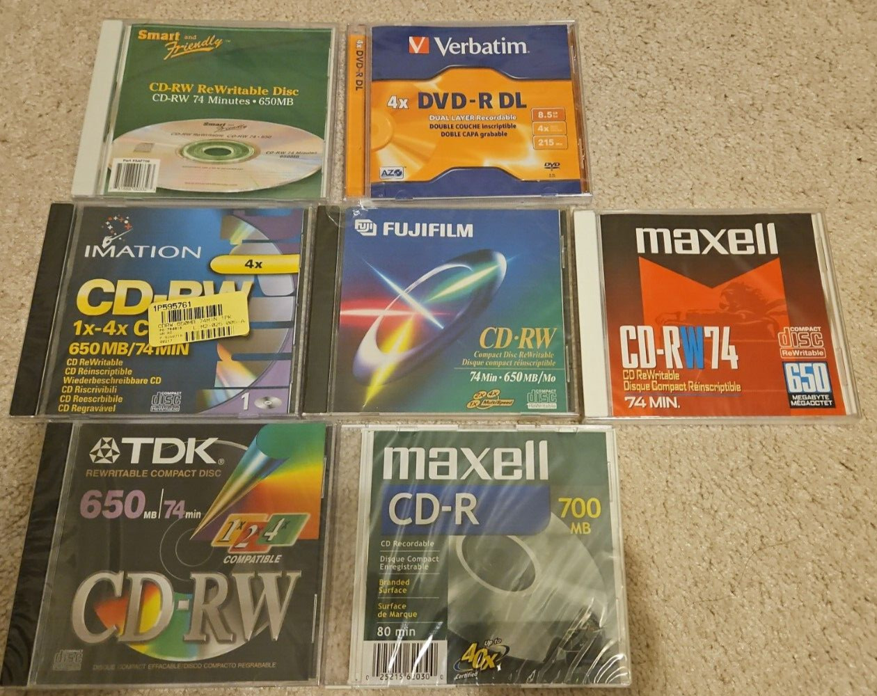 Brand New Maxell Fujifilm TDK Imati Verbatim Lot of 7-pk  CD-R, DVD-R, CD+RW