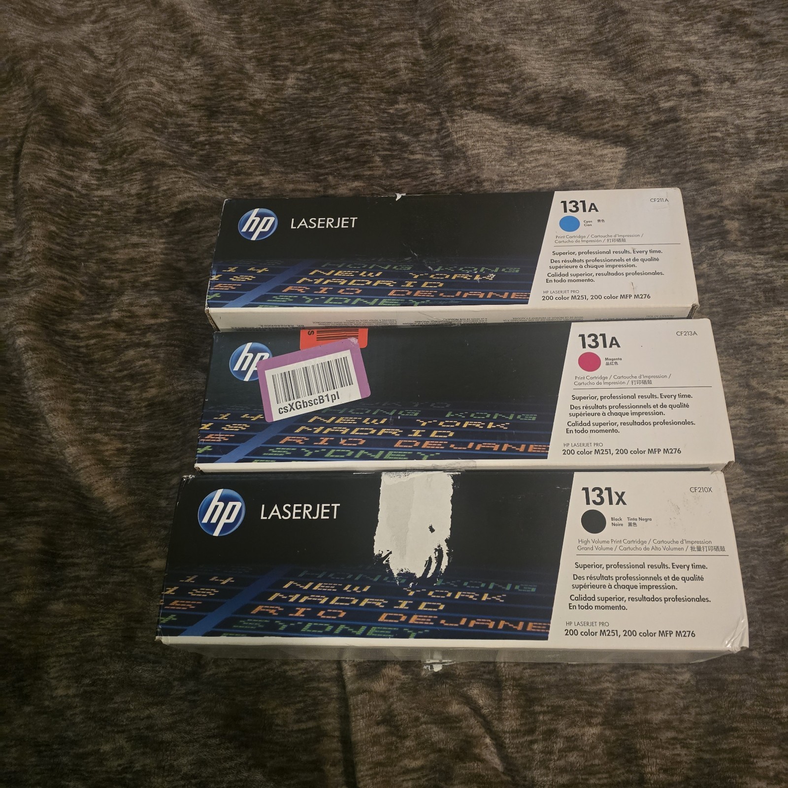 Hp Genuine Toner Lot Of 3  Cf210x Cf211a Cf213a  Black Cyan Magenta Sealed Oem