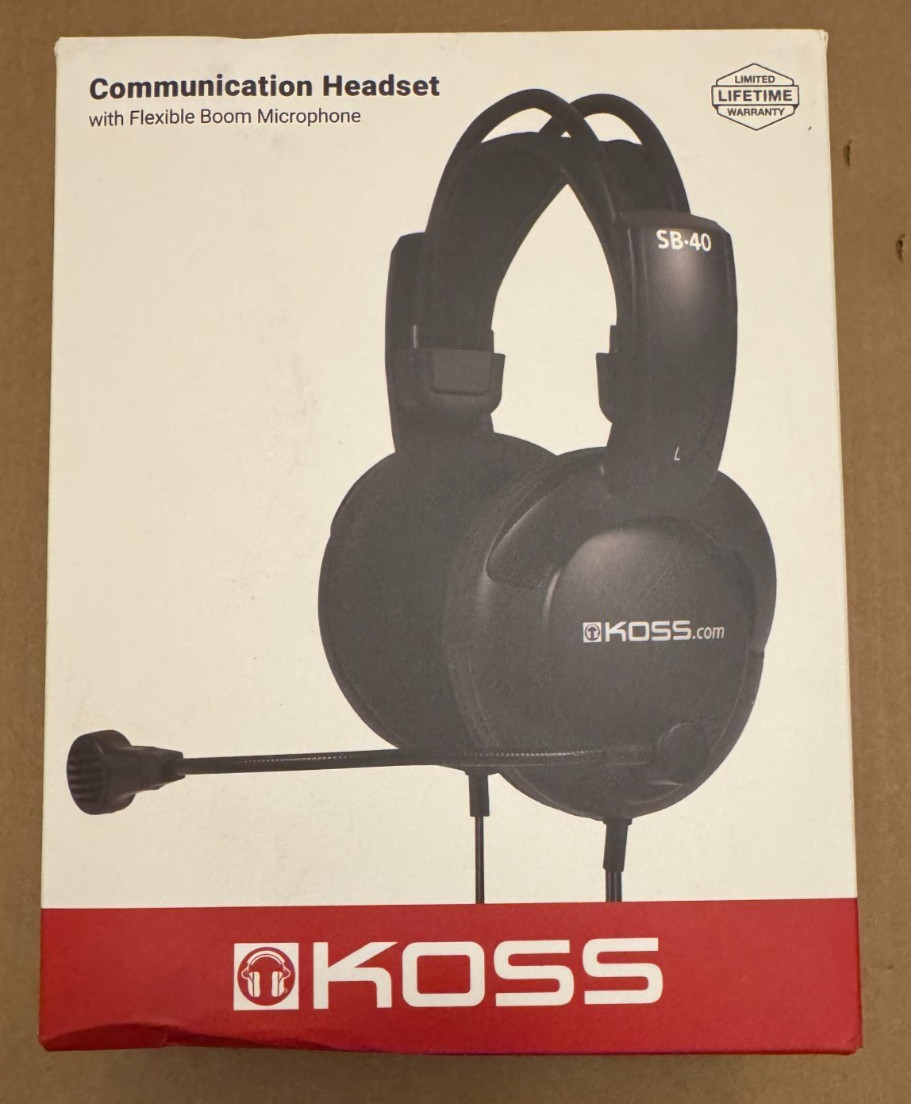 Koss SB-40 Double Muff Headphones with Flexible Boom Microphone - NEW IN BOX