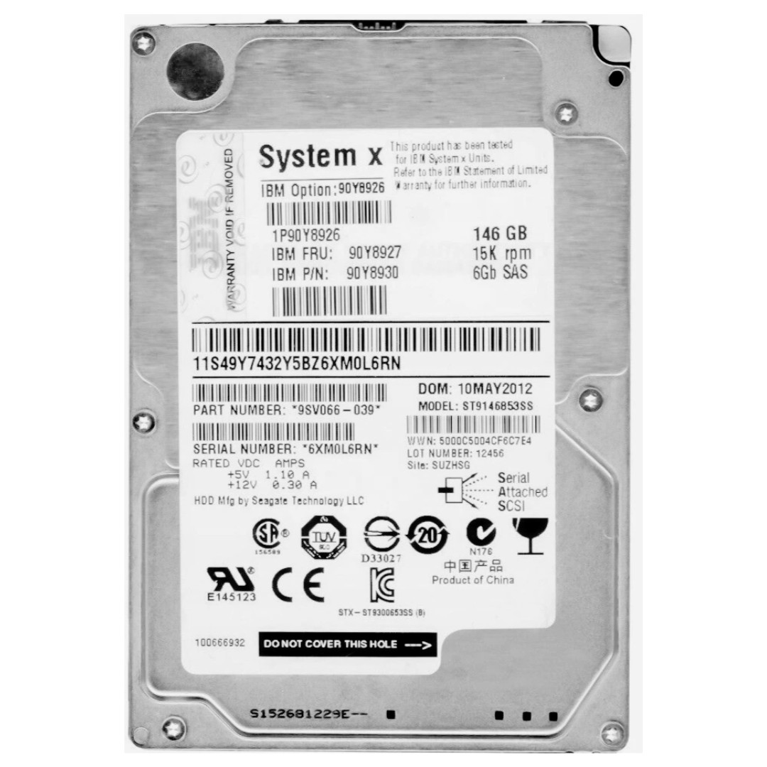 IBM 146GB 15K SAS 6Gb/s 2.5" SFF Enterprise HDD 90Y8927 ST9146853SS