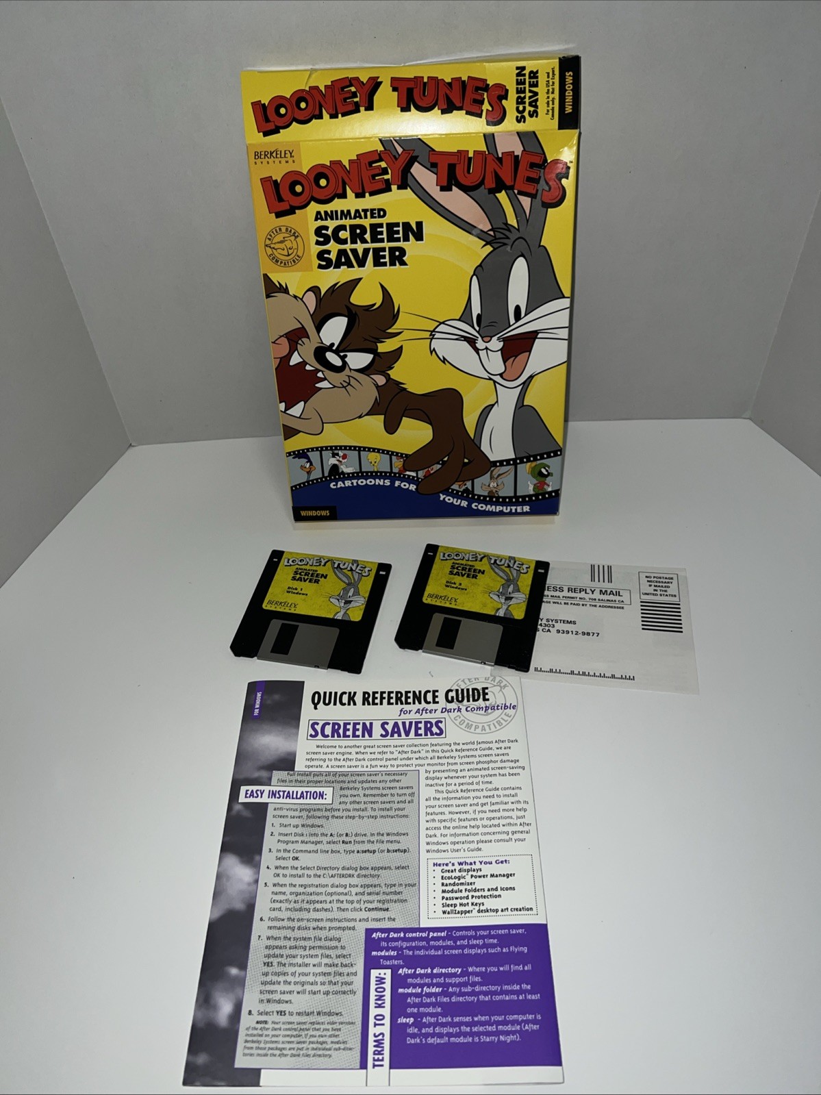 Looney Tunes Animated Screen Saver 1995 Berkeley Systems 3.5" Floppy