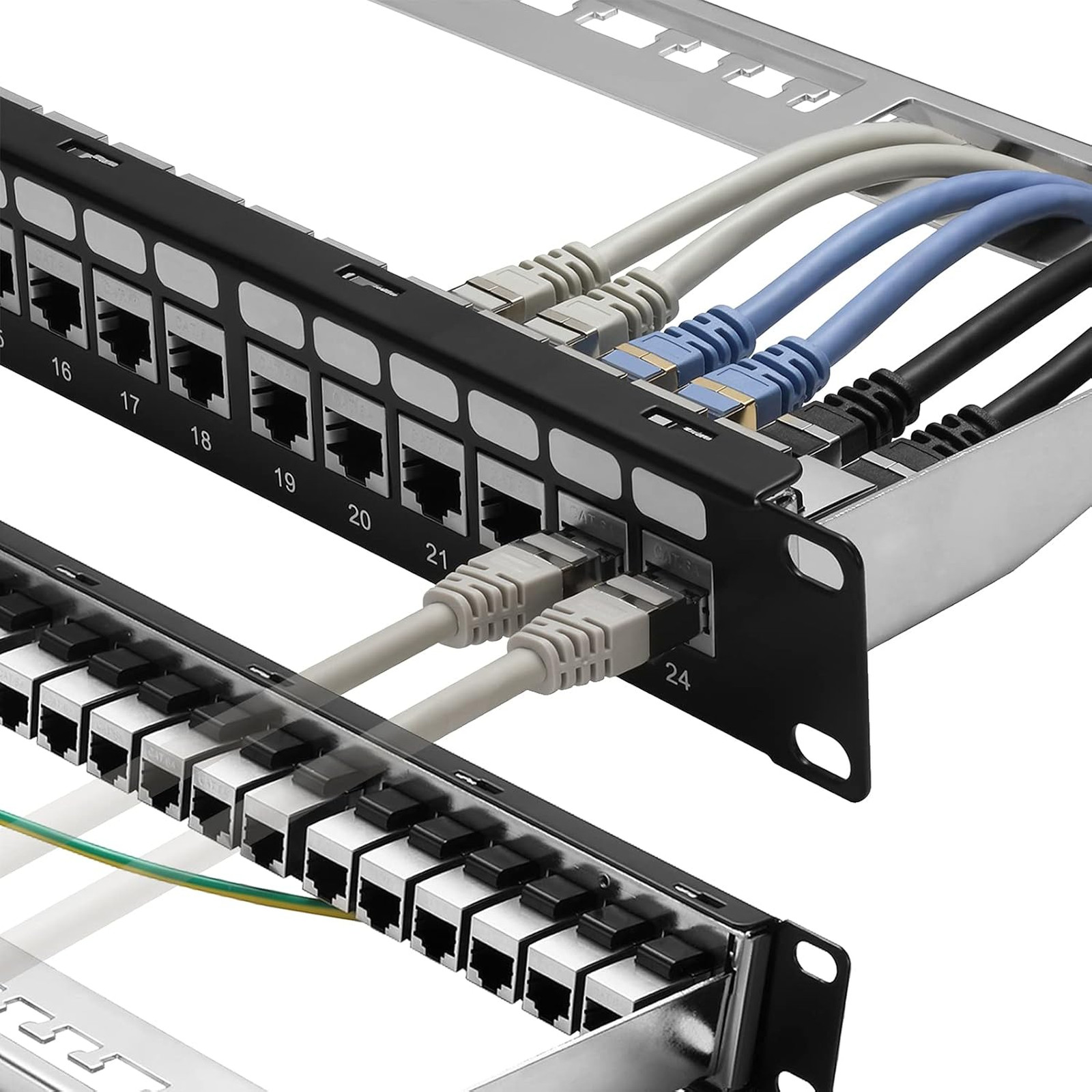 Patch Panel 24 Port Cat6A with Inline Keystone 10G Support, Coupler Patch Panel