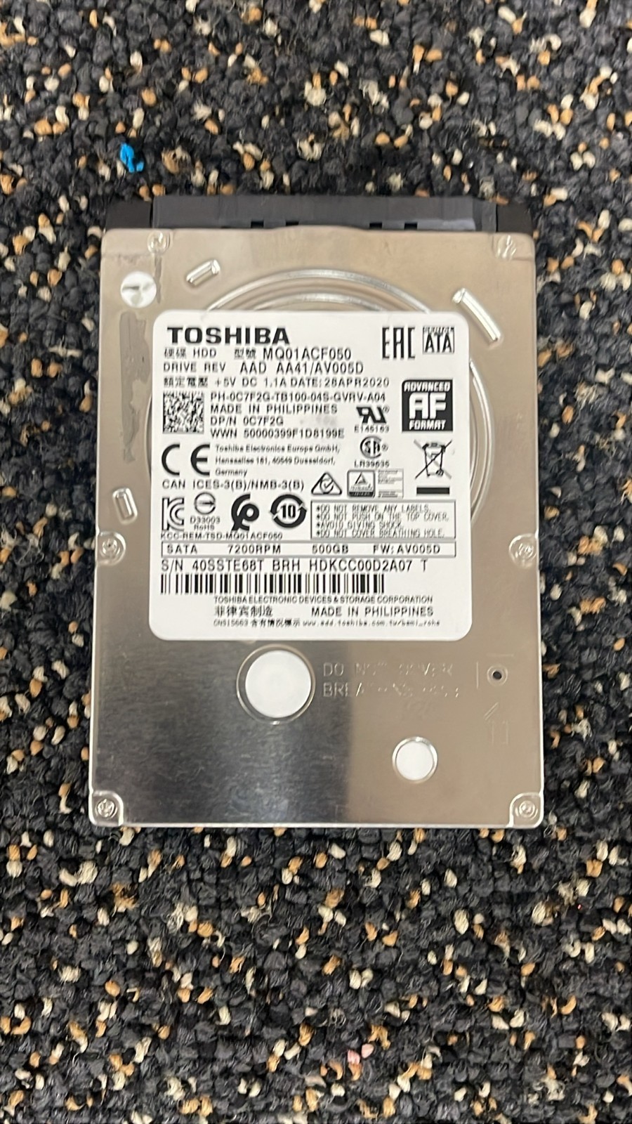 Toshiba Mobile Thin MQ01ACF050 500 GB 2.5 in 7.2K SATA III Hard Drive
