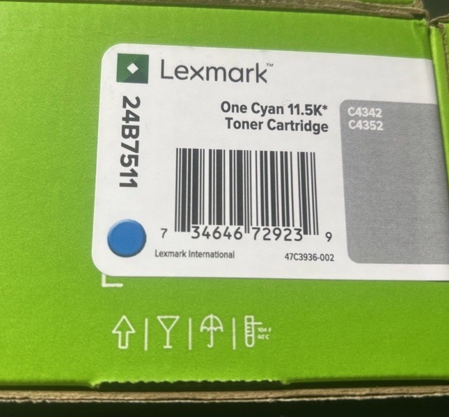 Lexmark 24B7511 Cyan Toner Cartridge New In Box