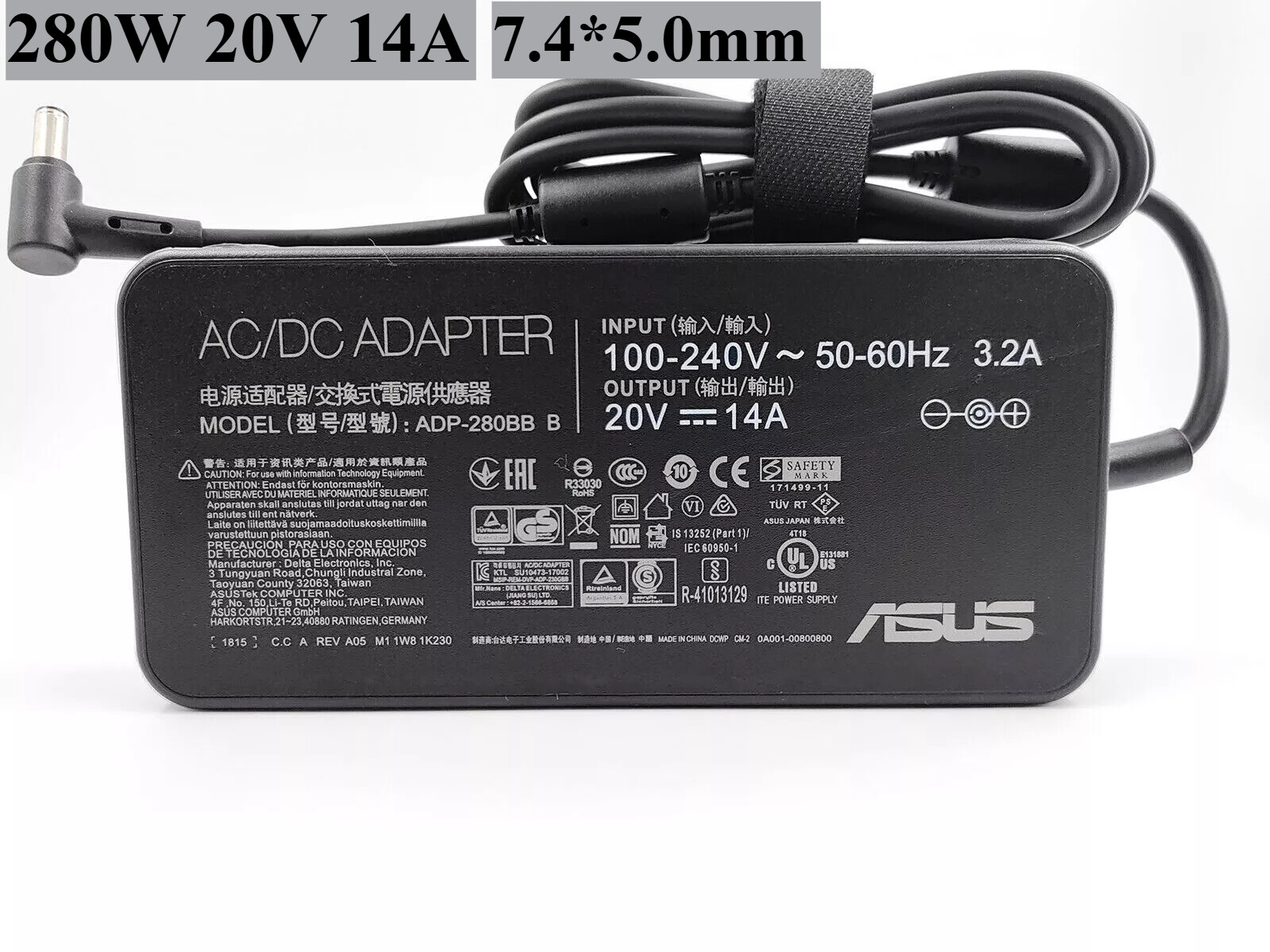 Genuine 280W Charger ASUS Rog Strix G17 15 ADP-280BB B 7.4*5.0mm Power Adapter