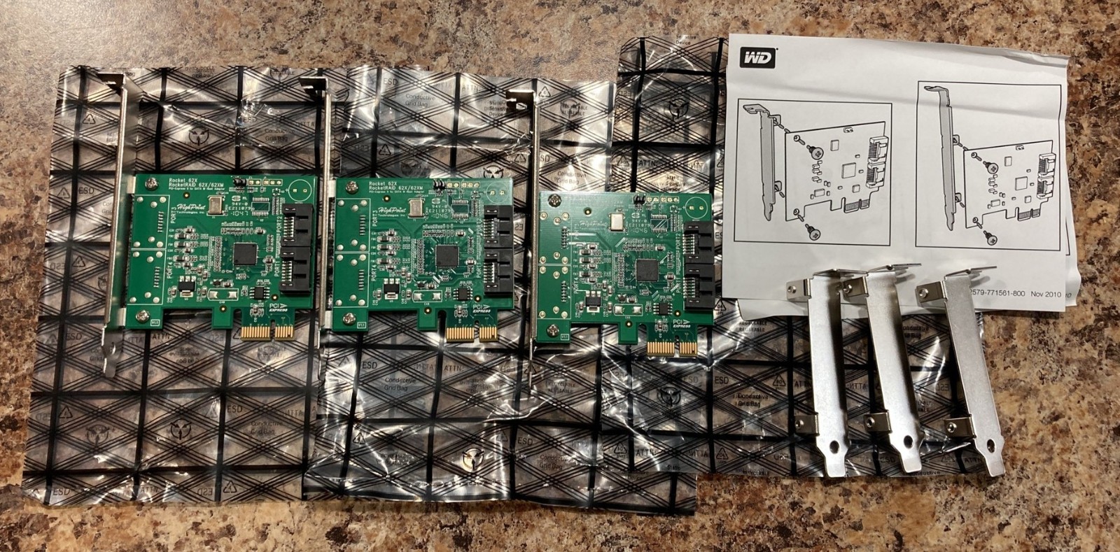 Lot of 3 WD HighPoint Rocket RocketRAID 62X Dual Port SATA Host Adapter 2 PCIe