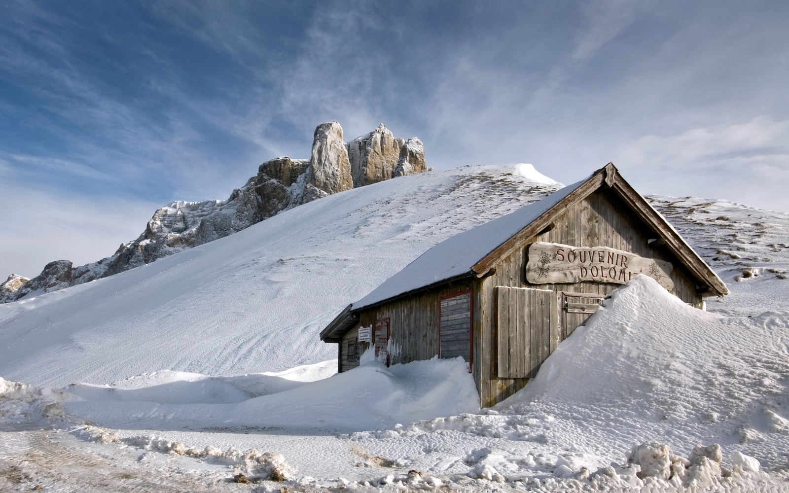 Landscape snow mountains italy dolomites nature hut Custom Gaming Mat Desk
