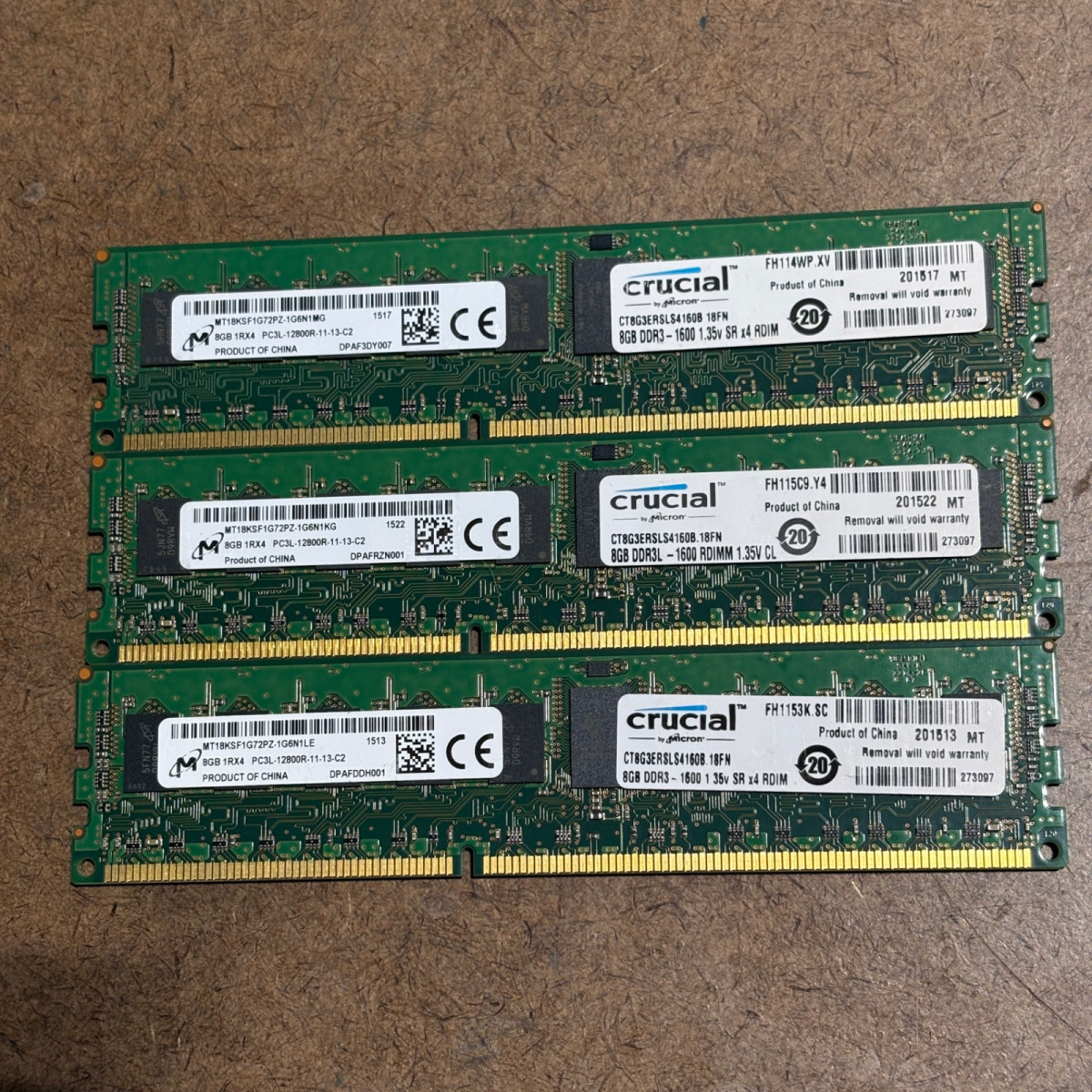 Micron 24GB Kit (3x8GB) DDR3L PC3L-12800R ECC RDIMM MT18KSF1G72PZ-1G6N1LE