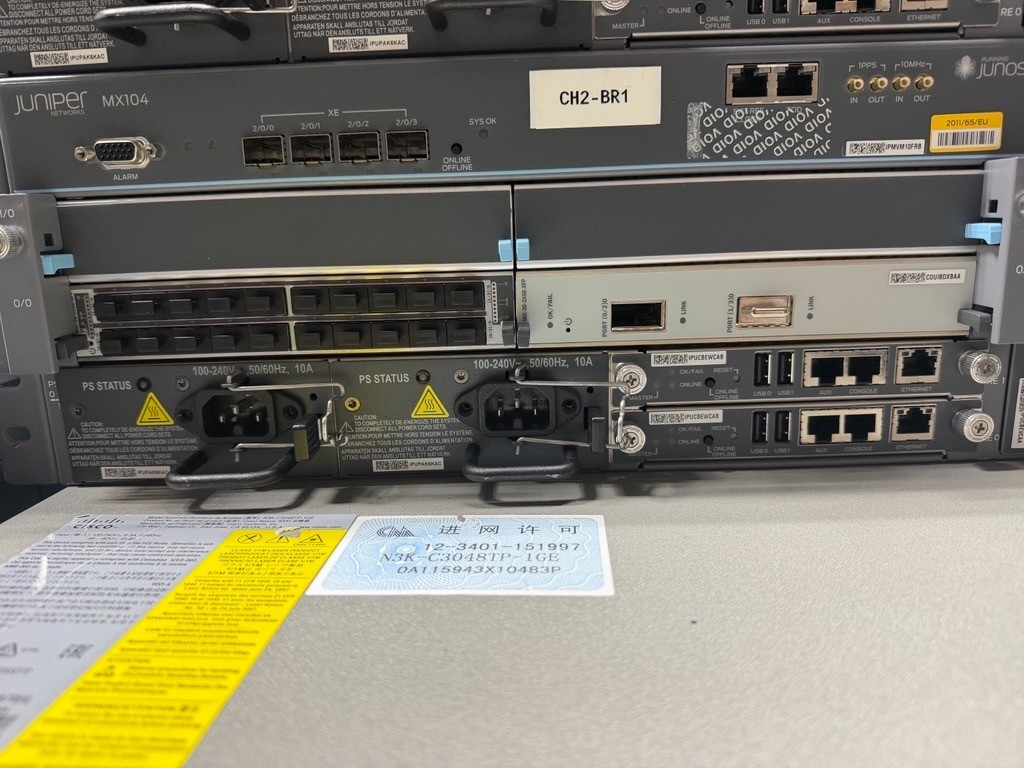 Juniper MX104 Router w/ MIC-3D-20GE-SFP & 2x RE-S-MX104-S-A Modules