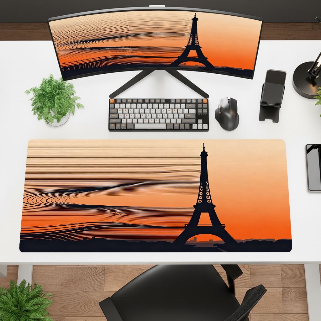 Paris Eiffel Tower Design Mouse Pad in Line Art Style, Multiple Sizes Availabl