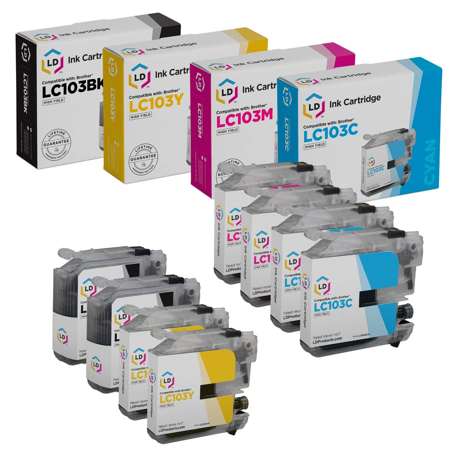 LD For Brother LC103 8pk Ink LC103BK LC103C LC103M LC103Y MFC J245 J285DW