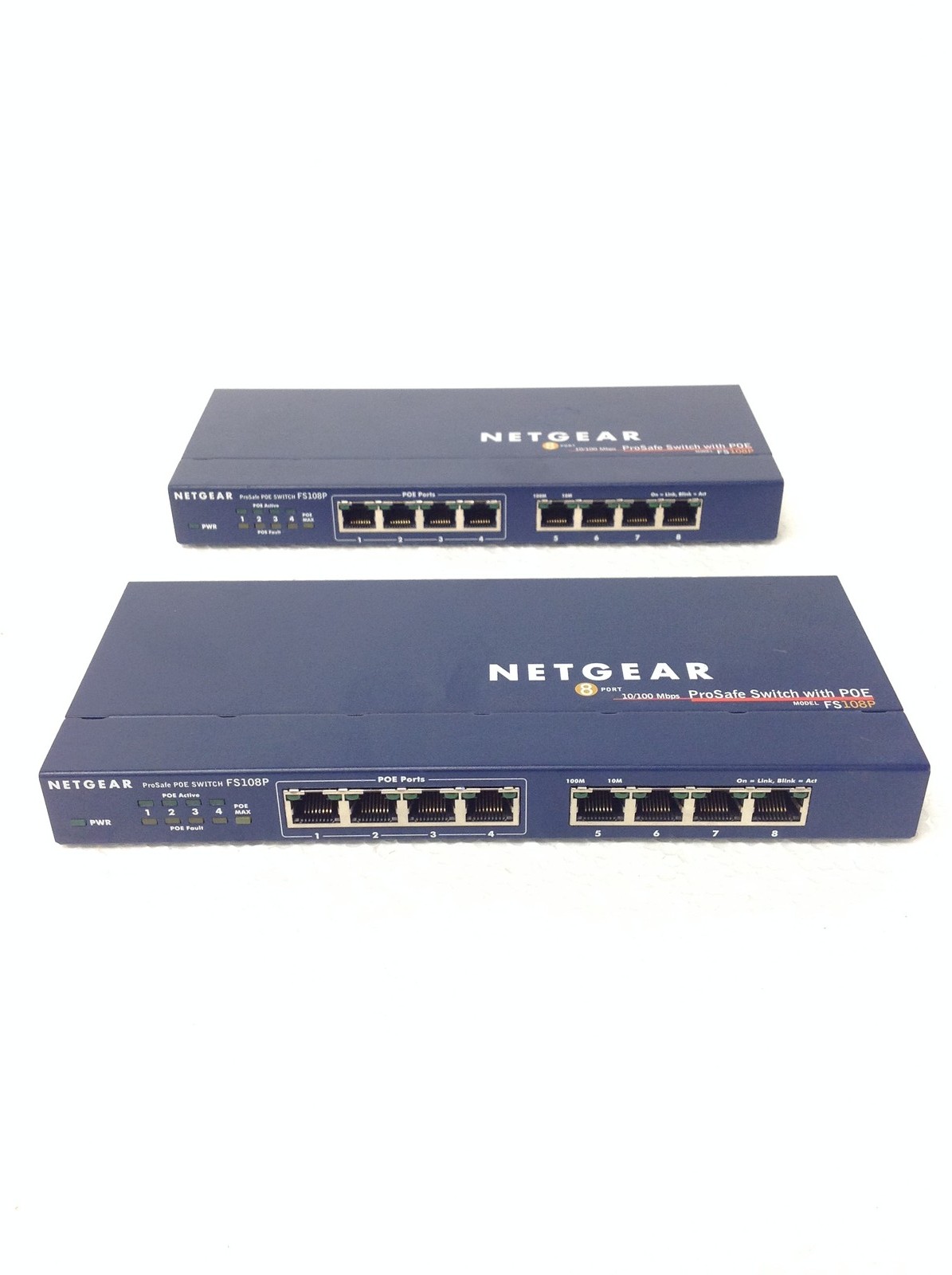 2x Netgear ProSafe FS108P 8-Port 10/100 PoE Ethernet Switch, No AC,FREE SHIPPING