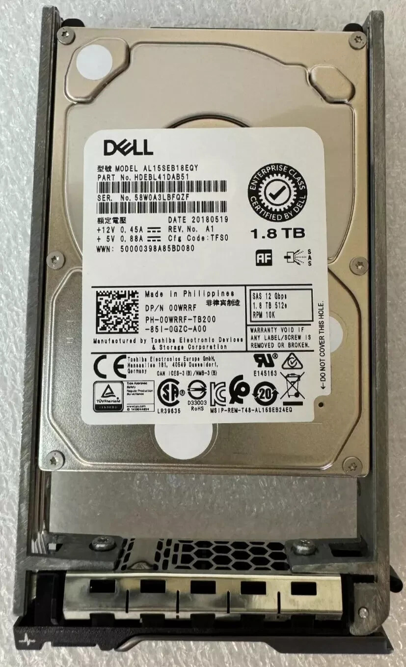 WHR0G DELL 1.8TB 10K SAS 12GBPS SED 512E 2.5" HARD DRIVE WITH TRAY 0WHR0G