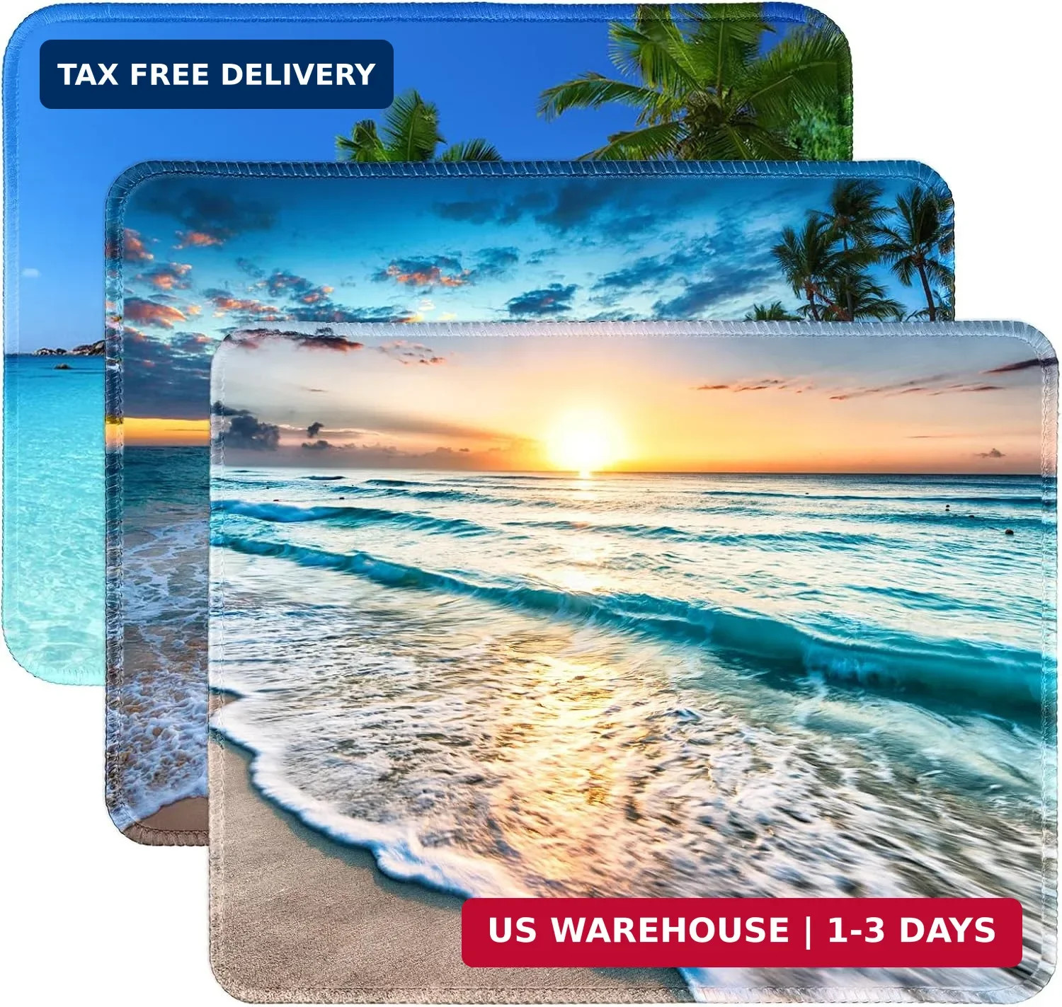 3 Pack Small Mouse pad Beach Square Mouse Mat for Wireless Mouse Office Computer