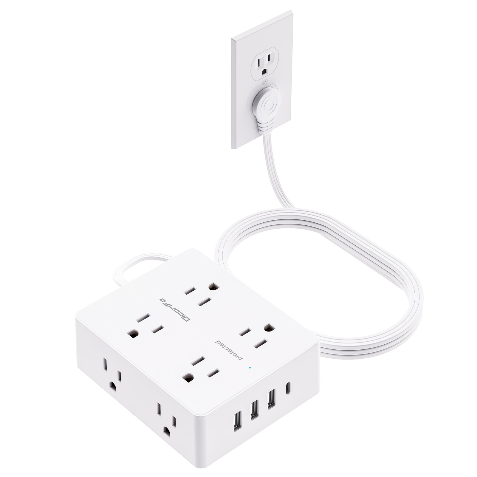 Surge Protector Power Strip 10 Ft Cord Olcorife Ultra Thin Flat Plug Extension