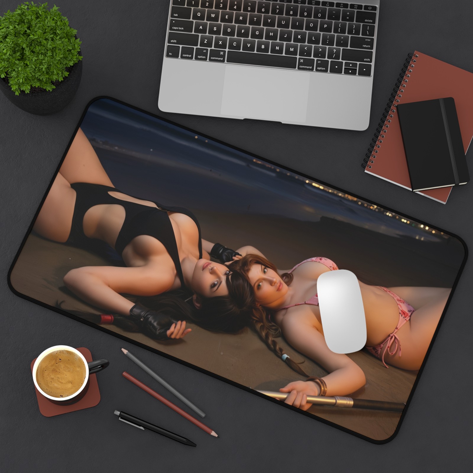 Tifa Aerith Desk Mat, Final Fantasy VII Mouse Pad, Beach Scene Decor