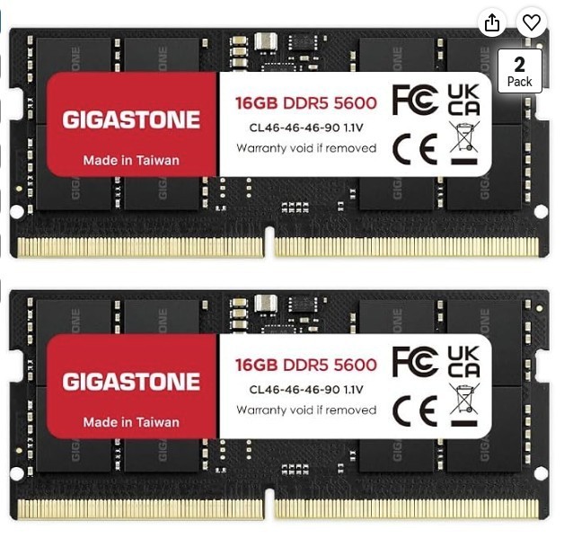 LAPTOP RAM MEMORY GIGASTONE 32GB Kit (2x16GB) DDR5 5600MHz PC5-44800 Unbuffered