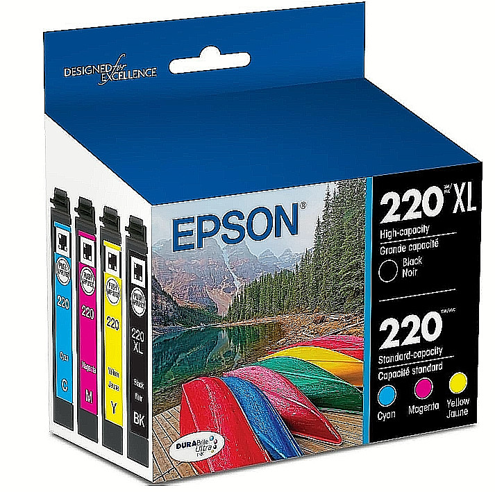 Epson T220XL BCS 220XL Black + 220 Color Ink 4 Pack Genuine, NEW, 