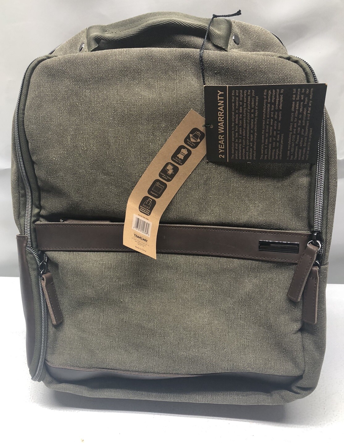 Renwick Canvas Backpack with Genuine Leather Trim, Green Model A2355 RW