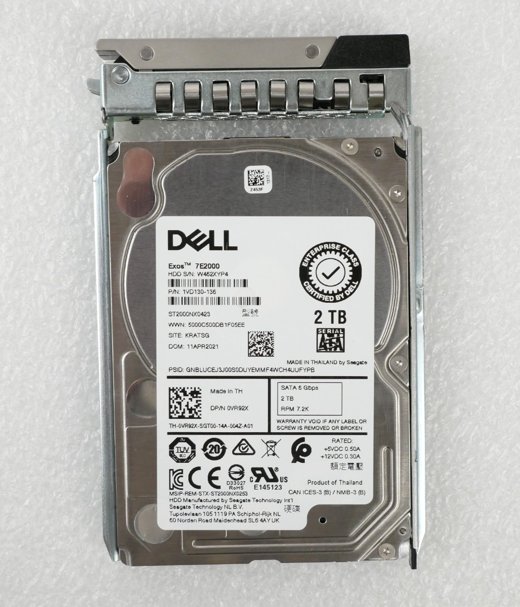 Dell 0VR92X ST2000NX0423 2TB 7.2K 6Gb/s SATA 2.5" Server Hard Drive w/ CADDY