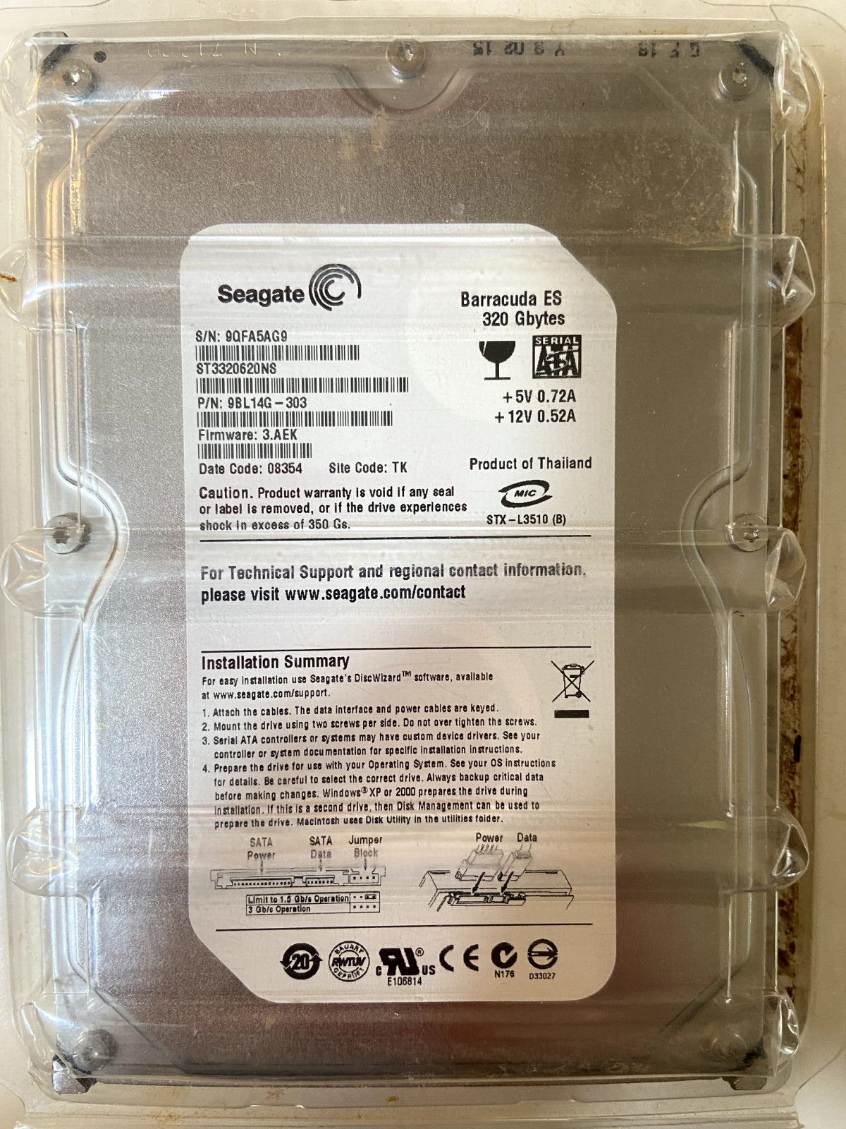Seagate Barracuda ES ST3320620NS 320GB 3.5'' SATA Internal Hard Drive NEW OEM