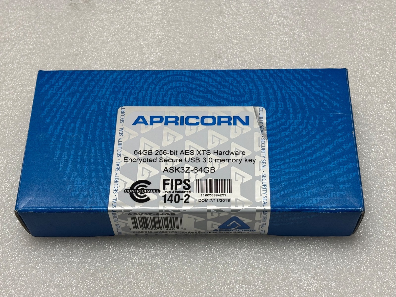Apricorn Aegis 64GB 256-bit AES XTS Hardware Encrypted Secure USB 3.0 Memory Key