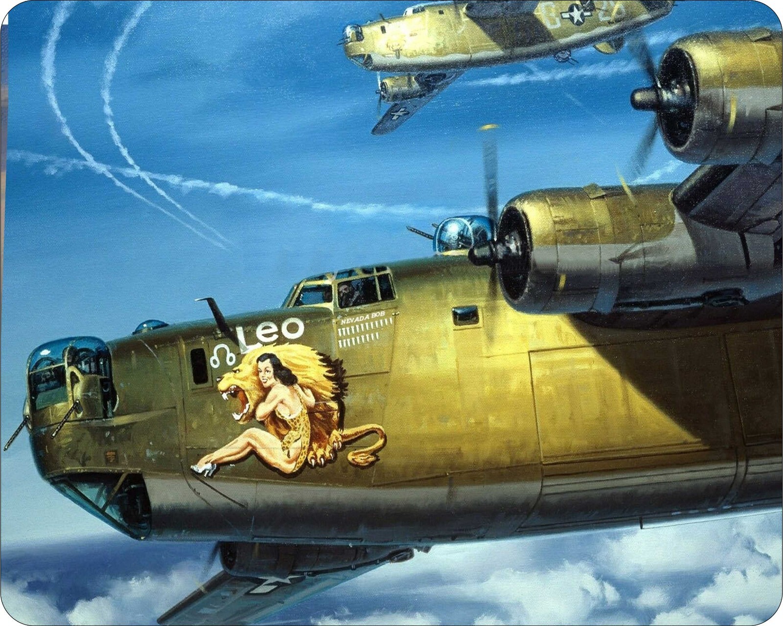 WWII Airplanes In Air B24 Bomber Mouse Pad  7 x 9 Mousepad Vintage Aircraft