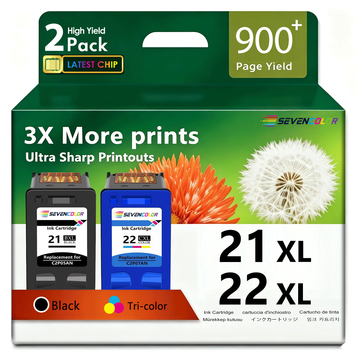 21XL 22XL High Yield Ink Cartridges Combo Pack | (2-Pack, 1 Black / 1 Tri-Color)