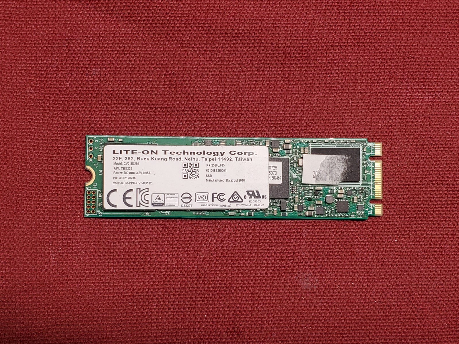 LiteOn CV3-8D256 256GB SATA SSD 3C07120236 100% Health #3272