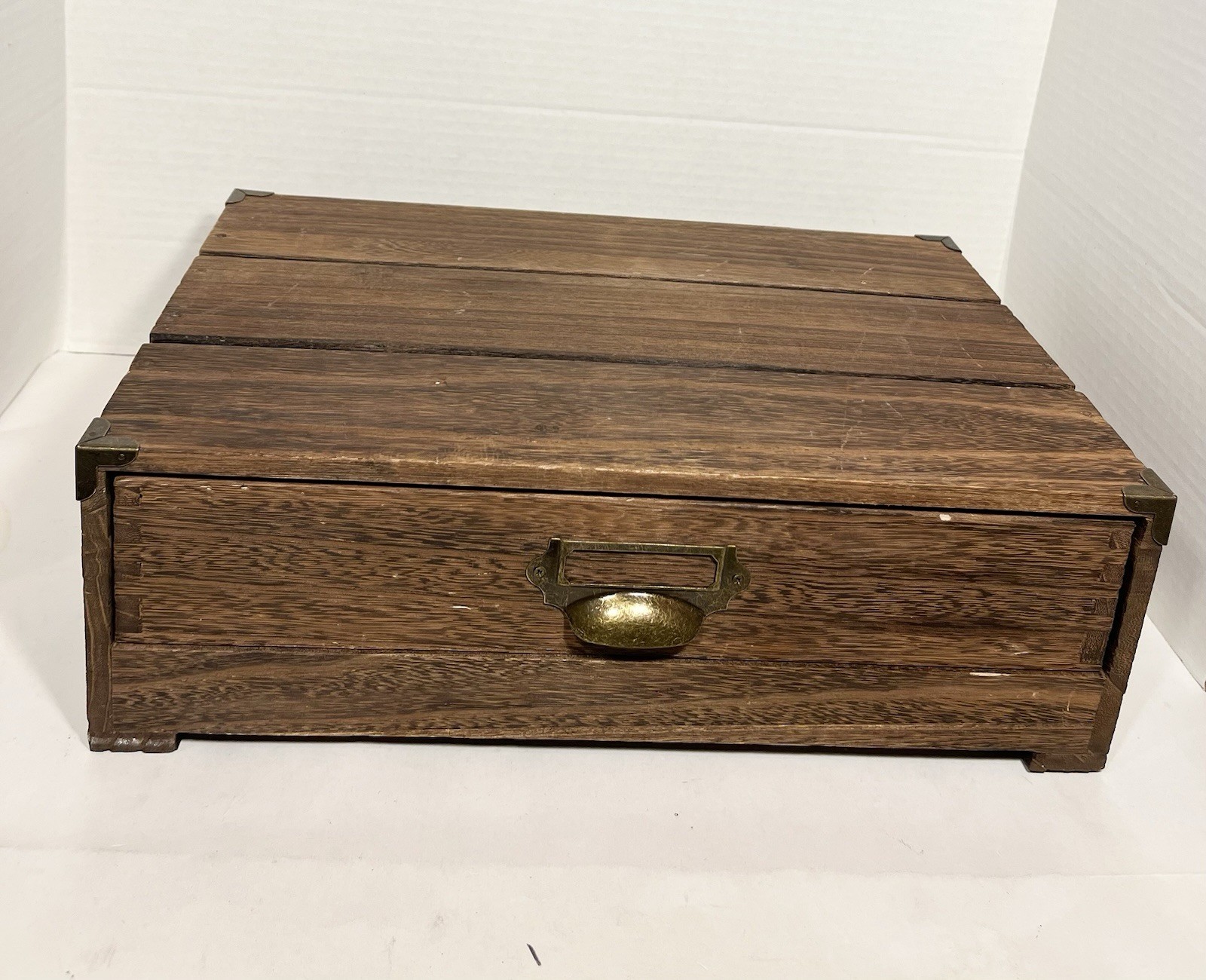2021 TARGET/Threshold Brown Rustic Wooden Monitor Stand w/Storage Drawer