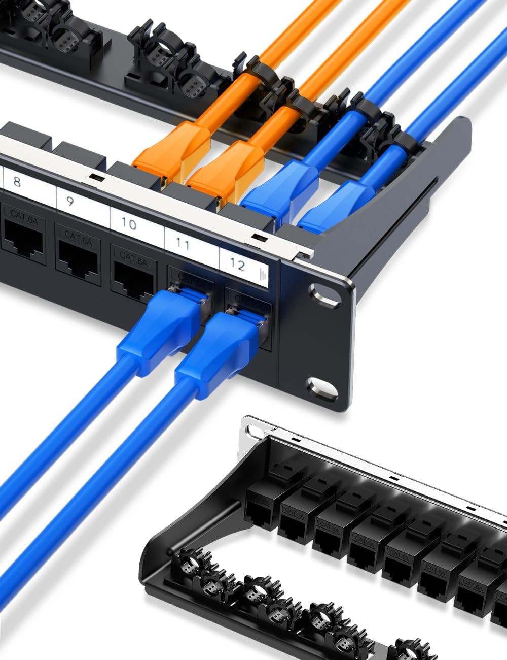 1U 12 Port RJ45 Cat6A Keystone Patch Panel Unshielded 10 Inch Rackmount Net