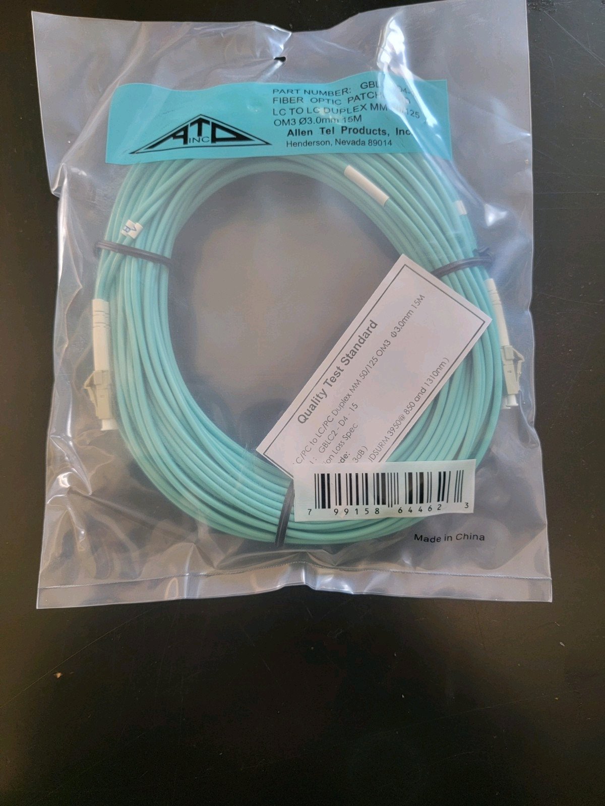 (5 Pack  15m (49ft) LC to LC FiberOptic Duplex 3.0mm  OM3 Multimode Cable 50/125