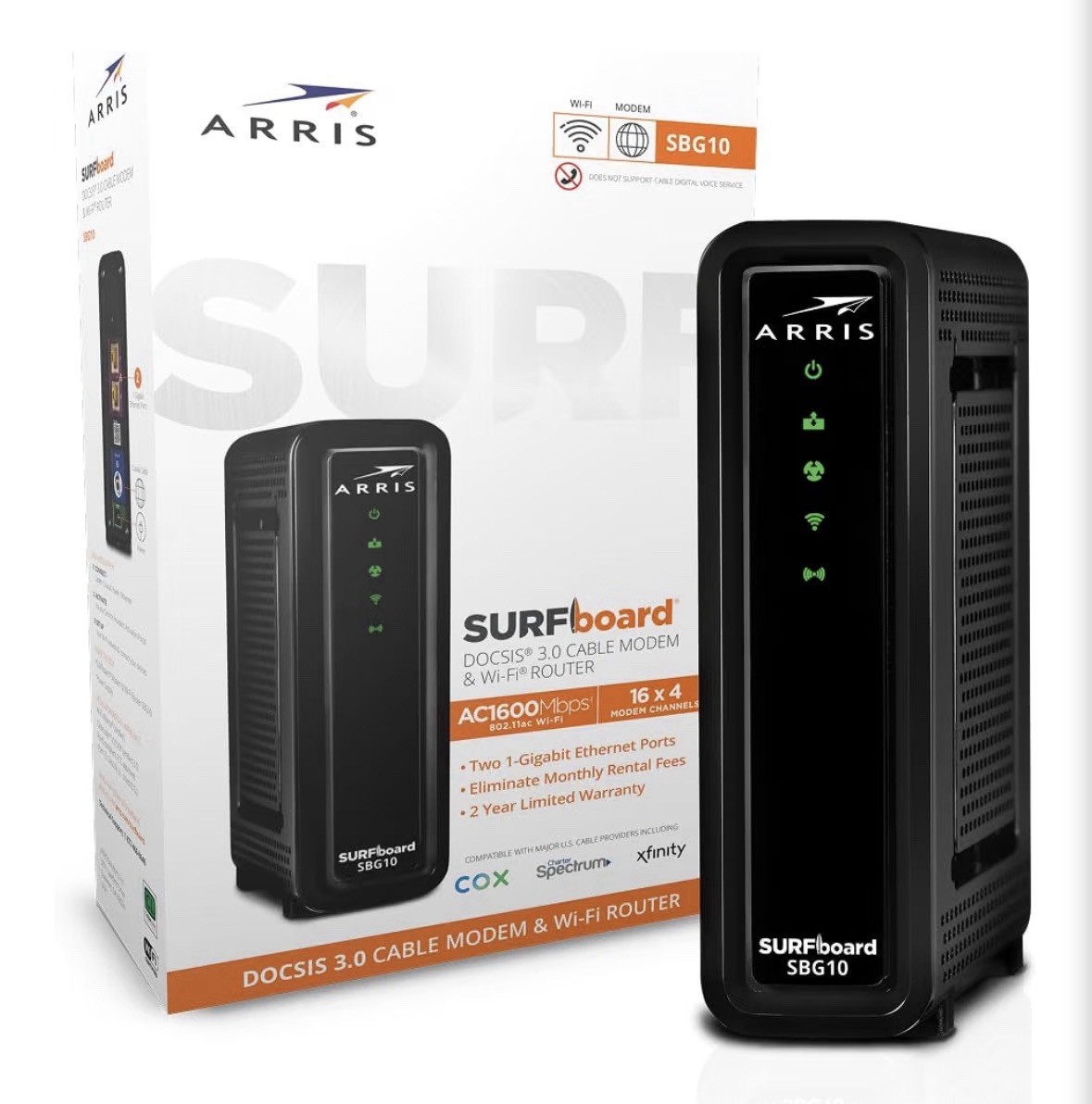 ARRIS SBG10 SURFboard  AC1600 Dual-Band Cable Modem  Router - Black