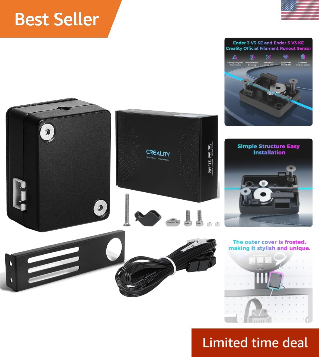 Official Ender 3 V3 SE/KE Filament Runout Sensor,  Smart Filament Break Detec...