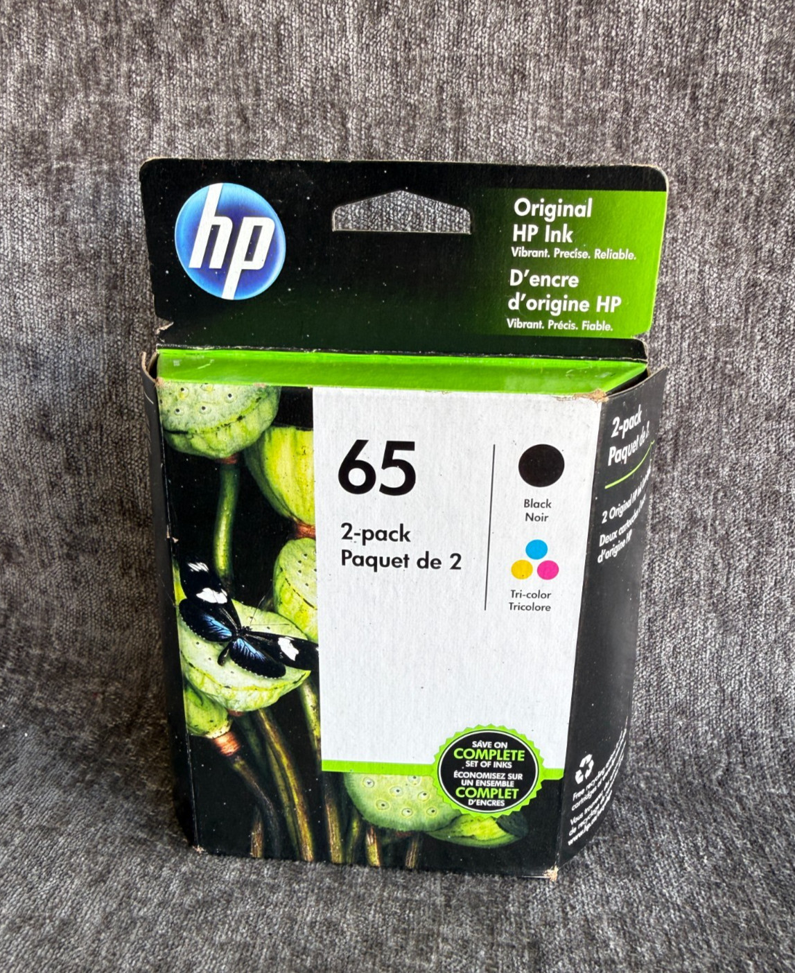 NEW Genuine HP 65 Black Tri-Color Ink Cartridges 2-Pack T0A36AN Sealed EXP 2023