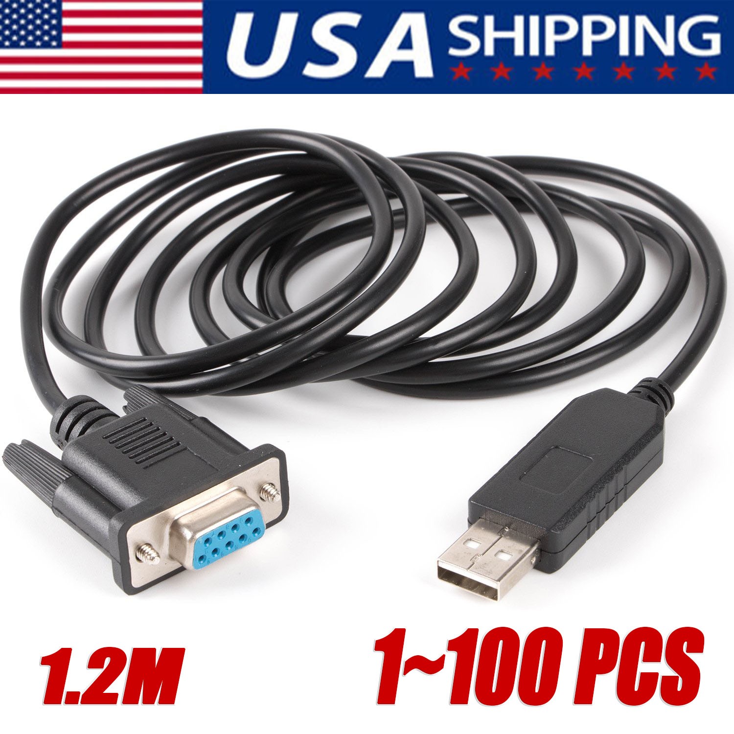 USB to RS232 Adapter with FTDI Chipset, 3ft USB 2.0 Male to RS232 Female DB9 Lot
