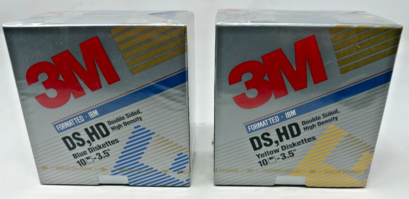 3m IBM HIGH DENSITY 3.5 INCH Floppy Disks 20 Total disks Yellow and Blue